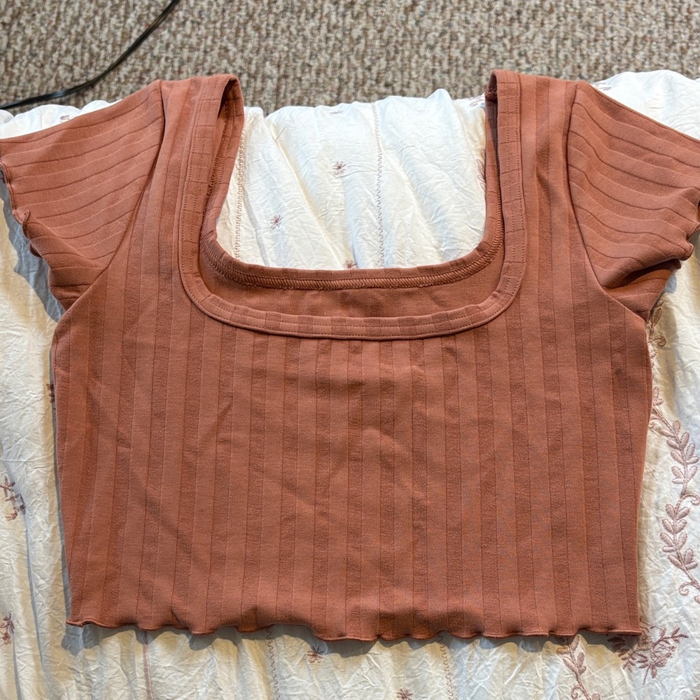 Rust Ribbed Square Neck Top